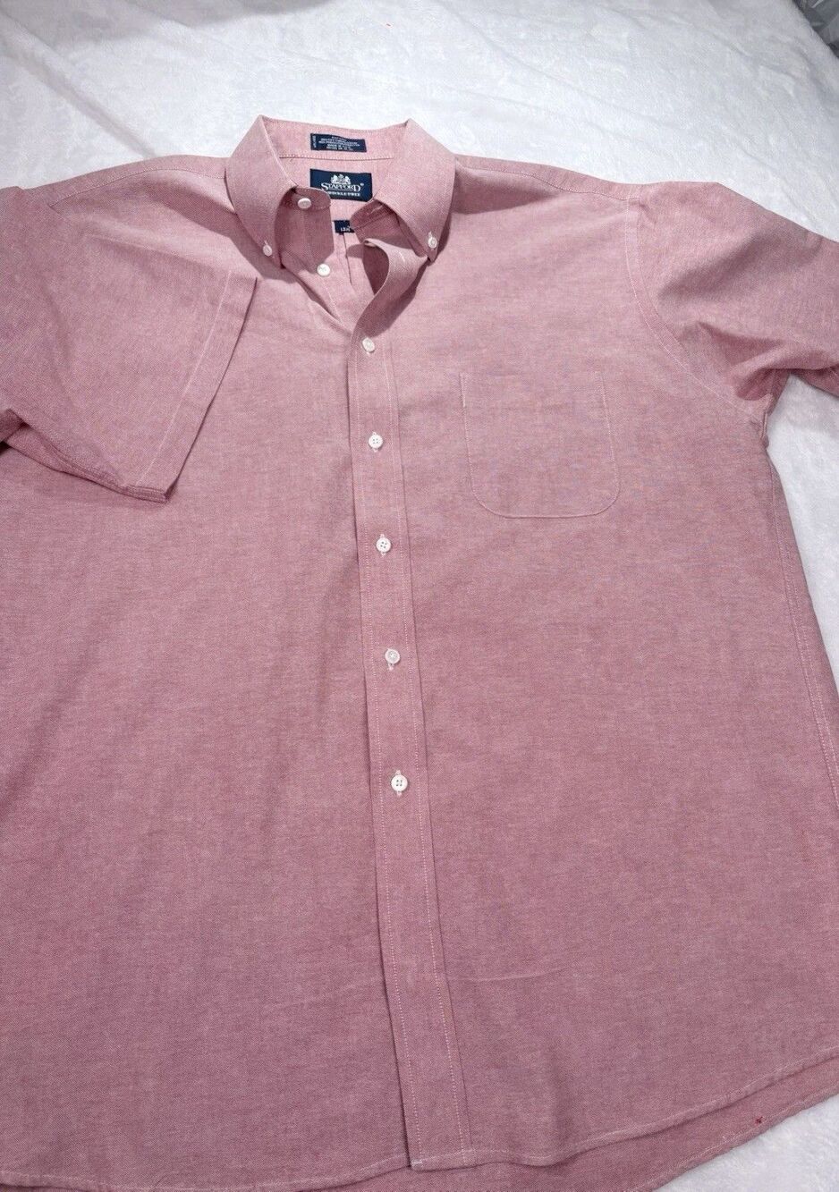 Stafford Button Shirt Men's Sz 17.5 Red Wrinkle Free Dress Office Prep Dad Shirt